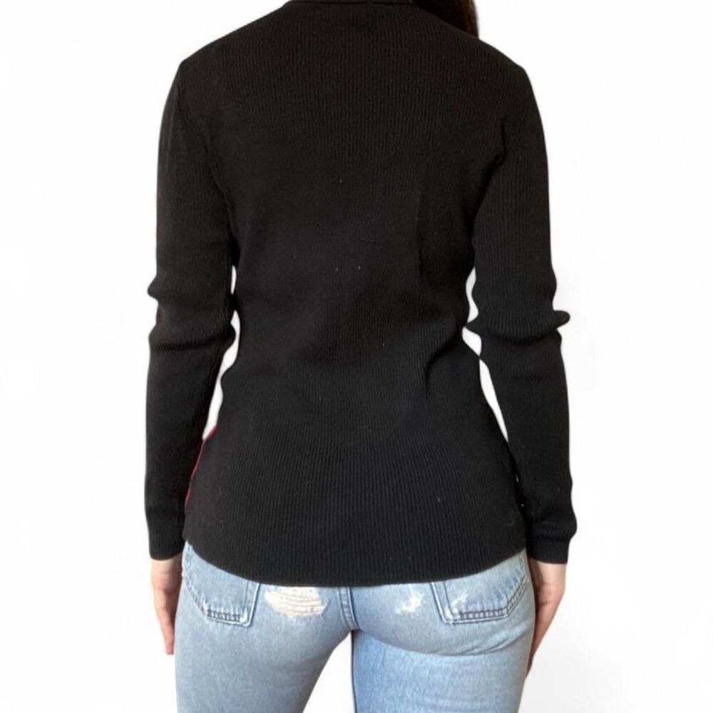 90's Colorblock Red, White, & Black Turtleneck, Ribbed Sweater. Small. - Picture 7 of 7